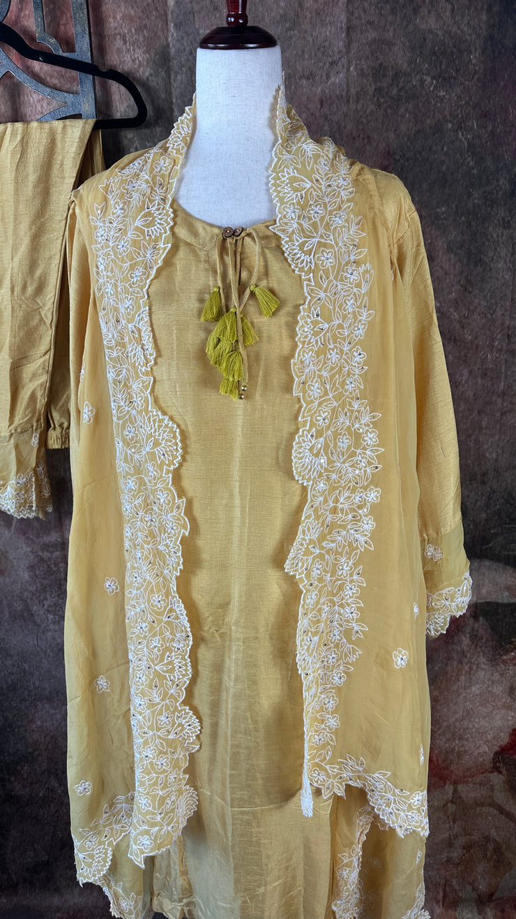 Silk kurti set with organza shrug