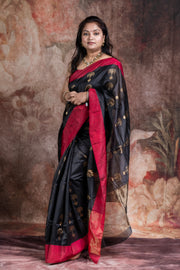 Black and deep red chanderi silk saree , No BP