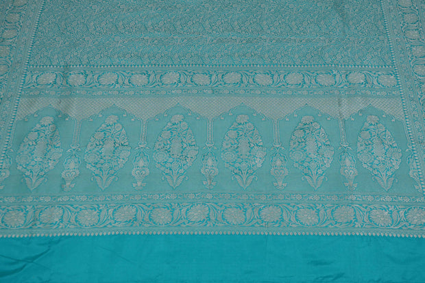 Copper sulphate blue pure katan banarsi saree with stitched blouse