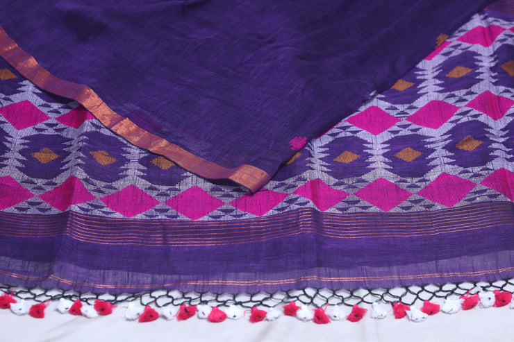 Handloom linen saree jamdani pallu, with BP