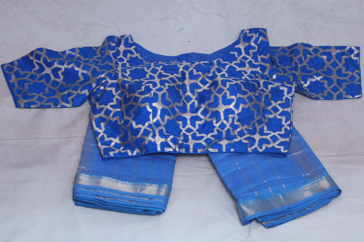 Mangalgiri cotton silk saree with brocade designer blouse