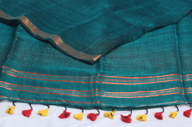 Handloom linen saree with sequins weave , with BP