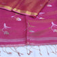 Pink tissue linen saree with jamdani weave, with BP