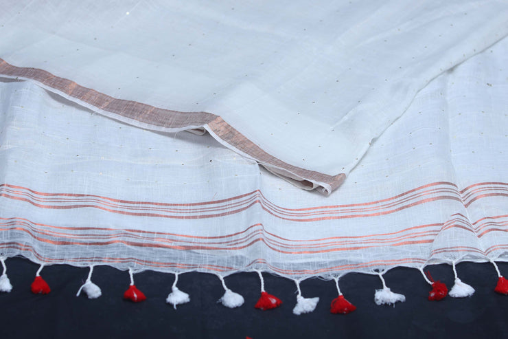 Handloom linen saree with sequins weave , with BP