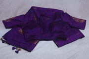 Purple dupion pure silk saree with stitched blouse