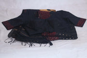 Black muslin pure silk saree with sequins weave, stitched blouse