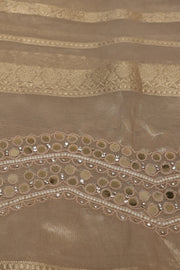 Pure Gold tissue saree with mirror and bead work, with stitched blouse