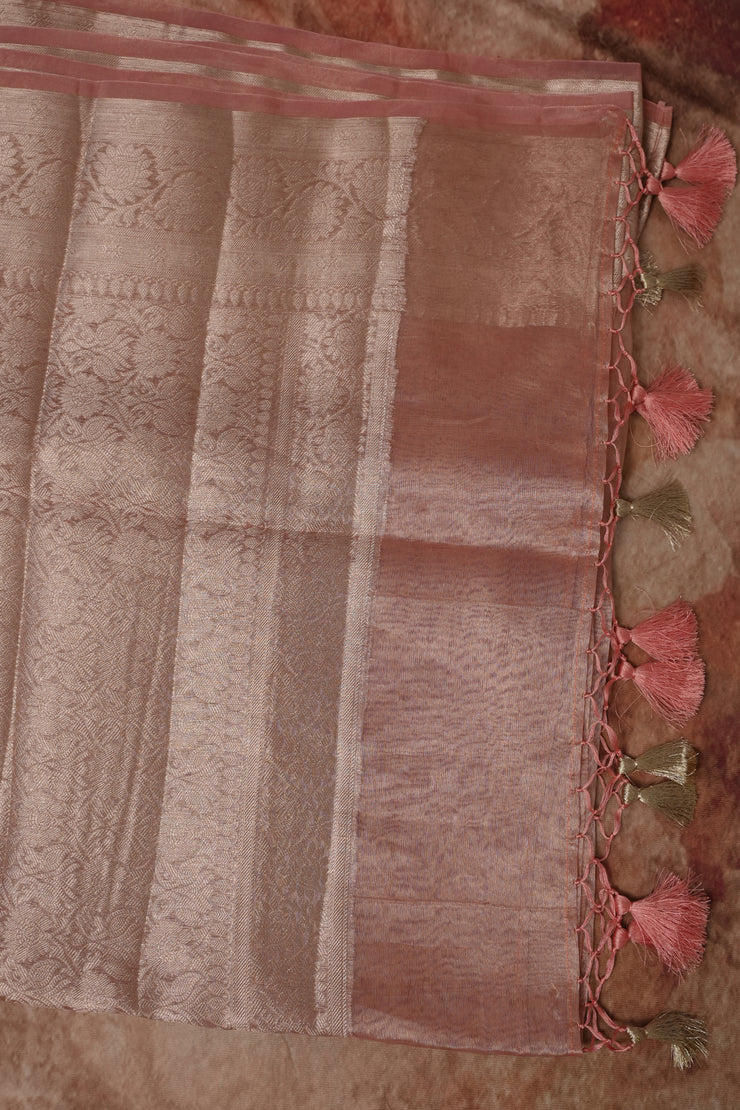 Pure Peach organza tissue silk saree with stitched blouse