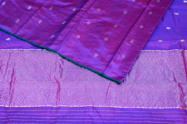 Purple Chanderi silk by silk saree with silver weave , No BP