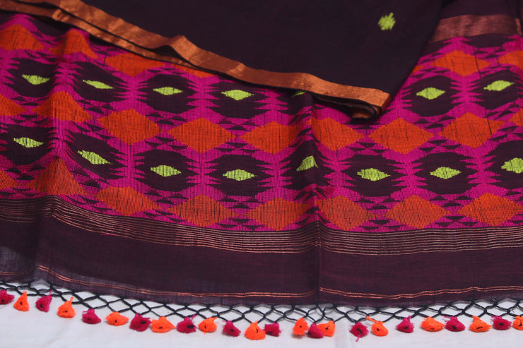 Handloom linen saree jamdani pallu, with BP