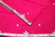 Pink lehariya print georgette saree with gotta work border, stitched blouse