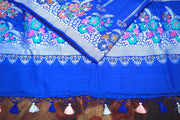 Handloom Blue silver Tussar georgette saree with banarsi weave, stitched blouse