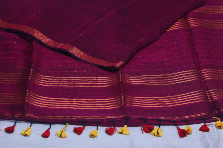 Handloom linen saree with sequins weave , with BP