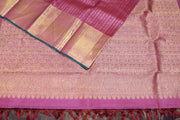 Handwoven Onion pink pure silk Kanchivaram brocade saree with stitched blouse