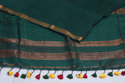 Handloom linen saree with sequins weave