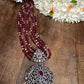 4 Layer Ruby Red Bead Chain With Victorian Finish Pendent No Earring Necklace