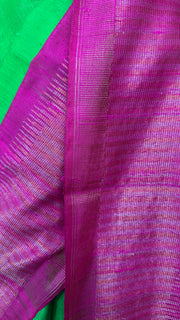 Green and Pink combo pure raw silk saree with stitched blouse