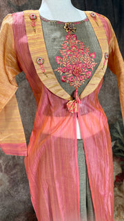 Peach and brown Cotton palazzo with crop top and shrug