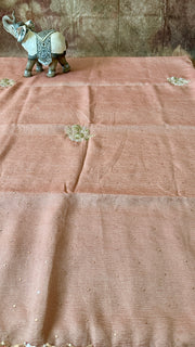 Mauve pink Crushed tissue saree with sequins border and embroidery