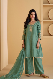 Pista green short top with palazzo and dupatta