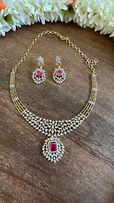 Diamond replica necklace with changable stones and earring