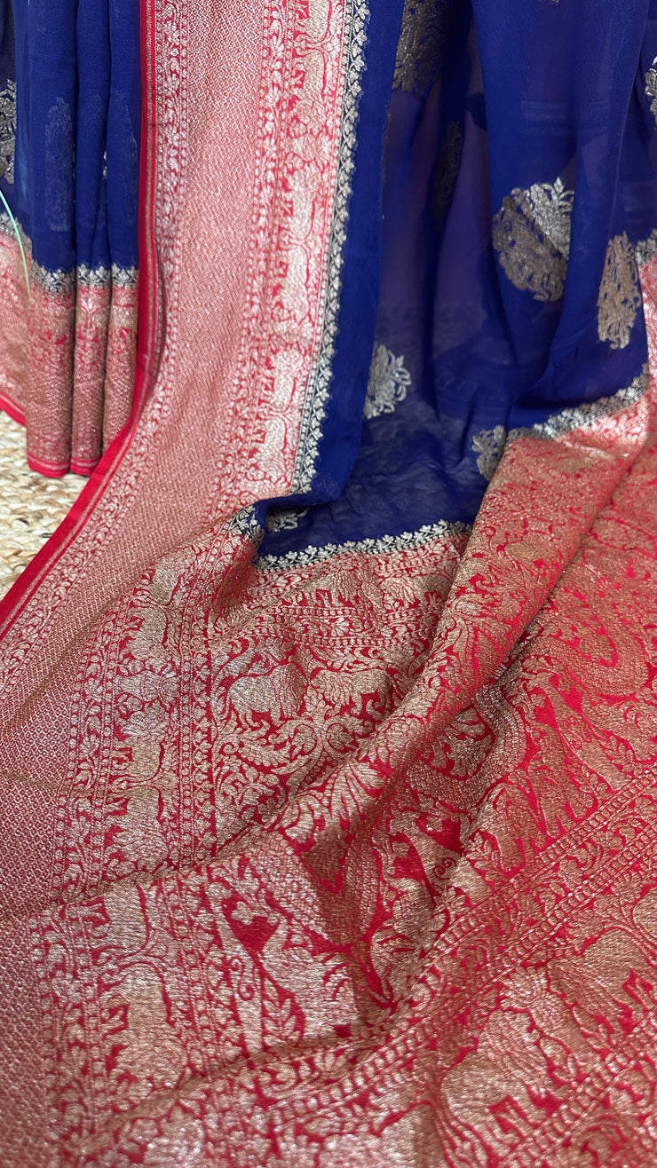 Khaddi georgette banarsi silk saree with stitched blouse