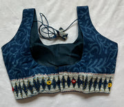 Indigo cotton blouse with kanta and mirror work on the back