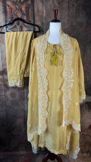 Silk kurti set with organza shrug