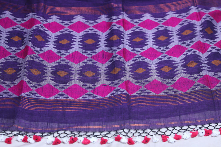 Handloom linen saree jamdani pallu, with BP