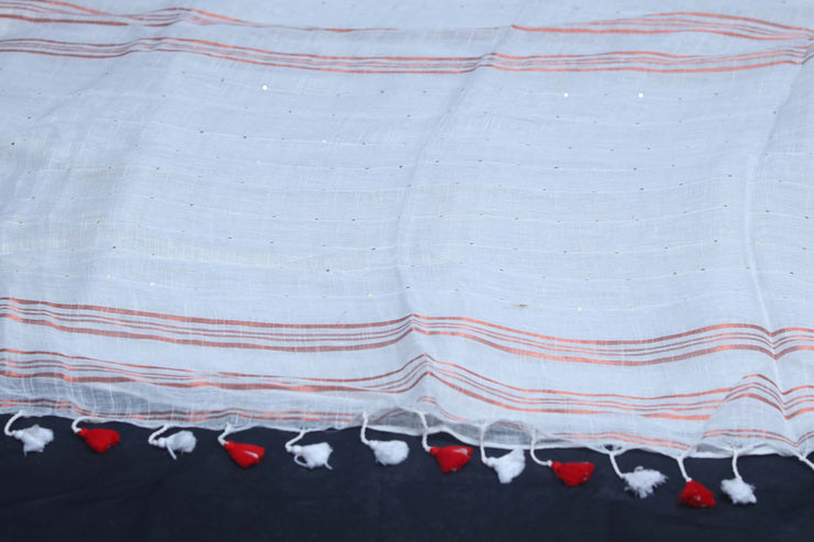 Handloom linen saree with sequins weave , with BP