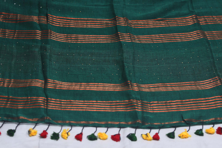 Handloom linen saree with sequins weave