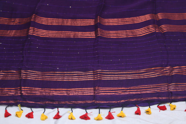 Handloom linen saree with sequins weave , with BP