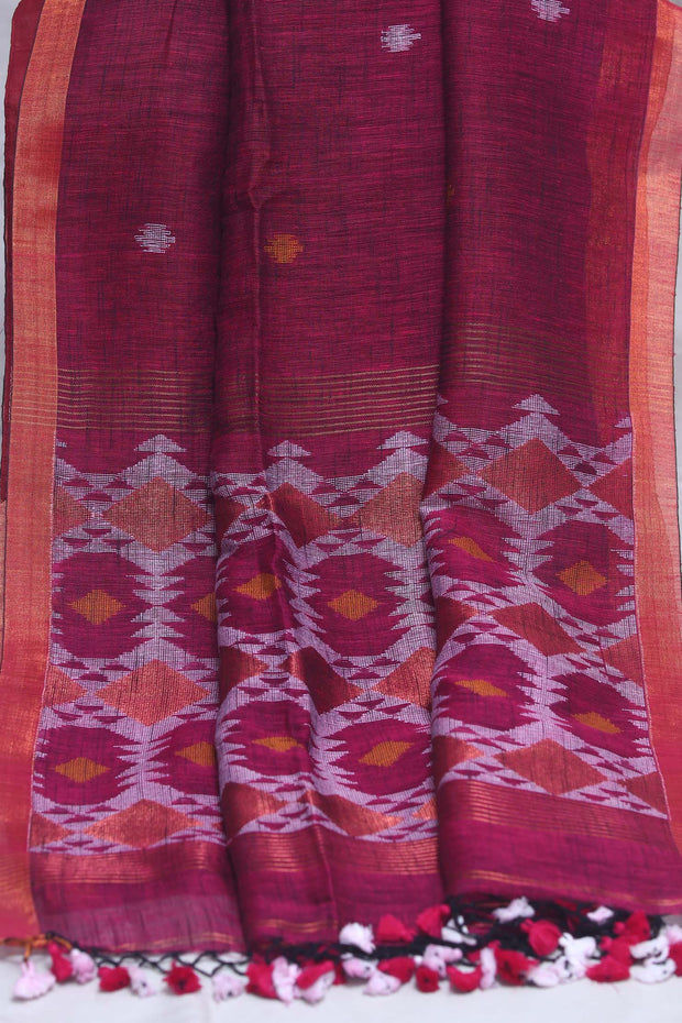 Handloom linen saree jamdani pallu, with BP