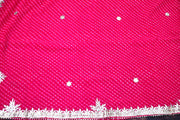 Pink lehariya print georgette saree with gotta work border, stitched blouse