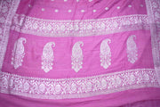 Lotus pink color handloom munga silk saree with silver zari banarsi weave , stitched blouse