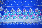 Handloom Blue silver Tussar georgette saree with banarsi weave, stitched blouse