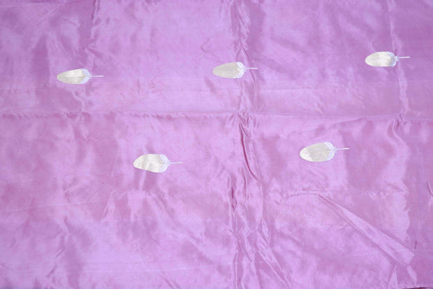 Pure Lavender soft katan handwoven silk saree with gold and silver border, with stitched blouse