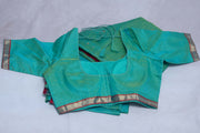 Light green double shaded pure handloom chanderi silk saree with stitched blouse