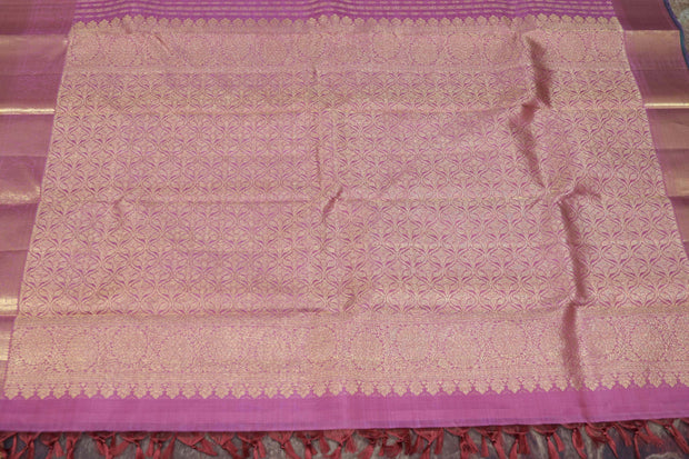 Handwoven Onion pink pure silk Kanchivaram brocade saree with stitched blouse