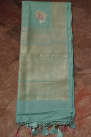 Pure tussar georgette hand loom banarsi saree with meenakari weave, stitched blouse