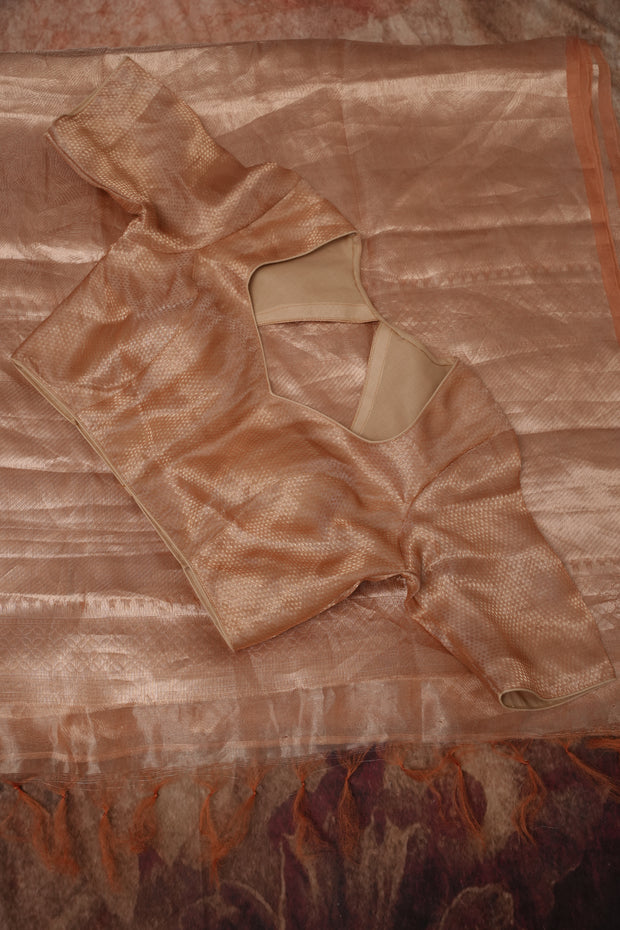 Pure organza silk brocade saree with stitched blouse