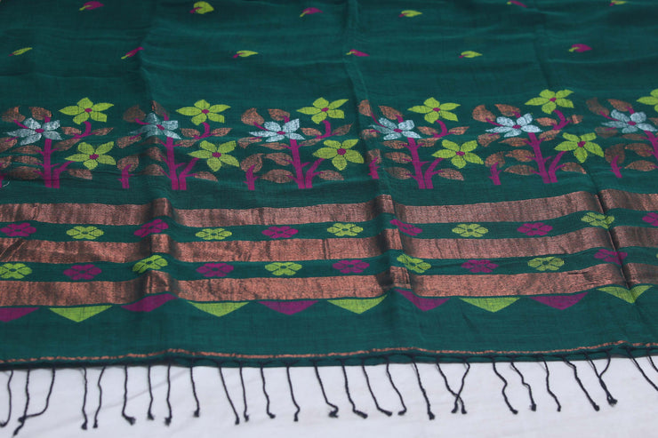 Handloom linen saree jamdani pallu, with BP