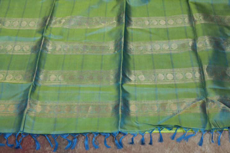 Light green and Blue combo  Kanchivaram  saree with stitched blouse