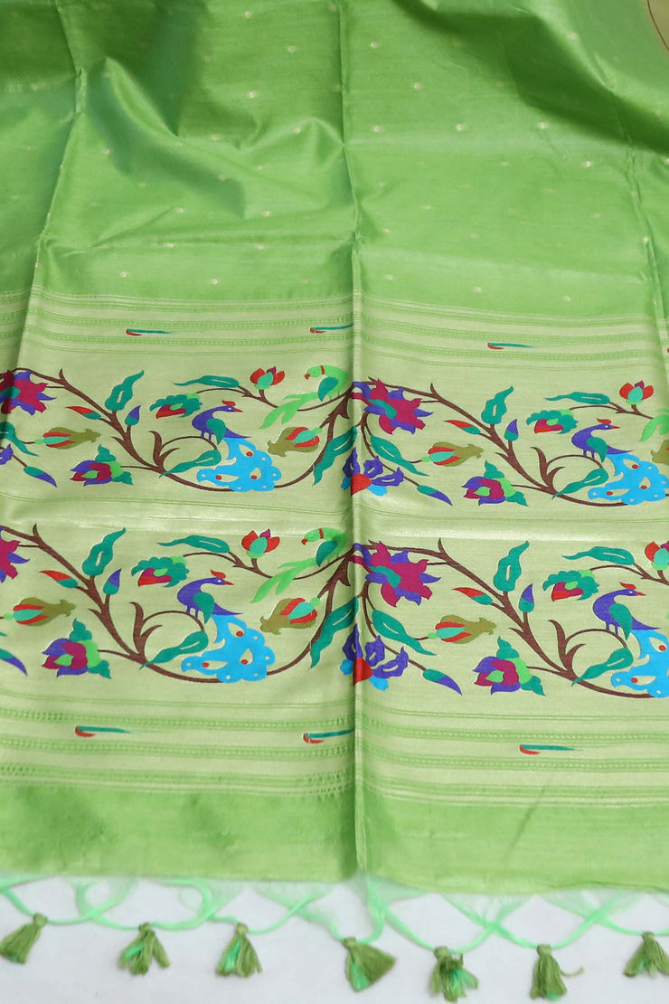 Semi tussar silk saree with Paithani weave, with stitched blouse