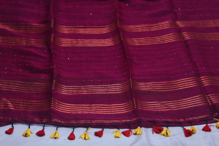 Handloom linen saree with sequins weave , with BP