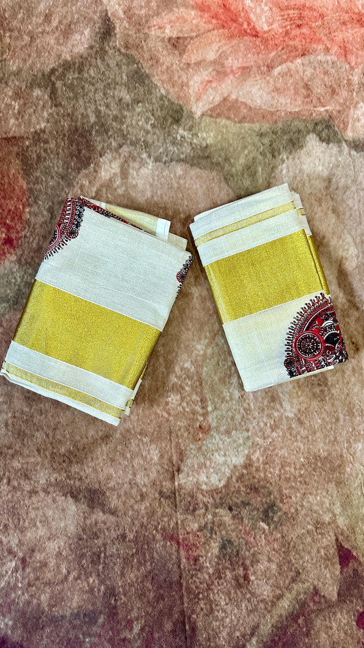 Tissue set mundu with theyyam print