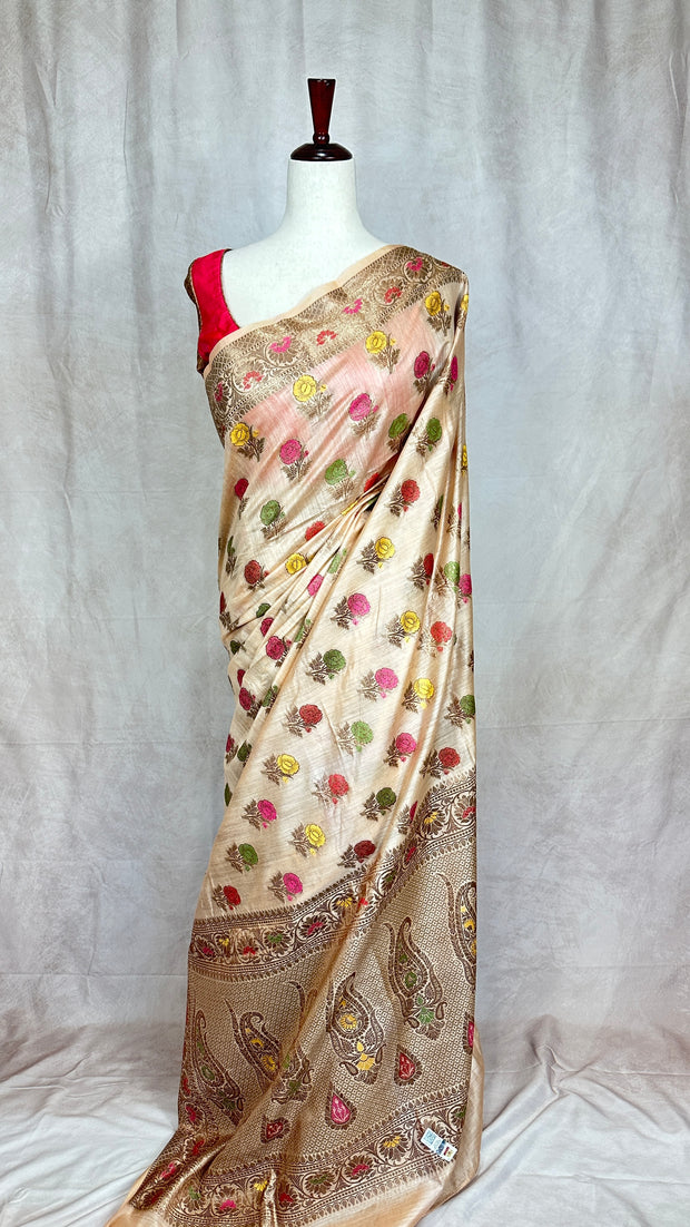 Pure munga silk saree with banarsi weave, stitched blouse