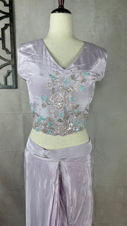 Lilac Crepe drape skirt , short top and shrug (fits to M/L/XL)