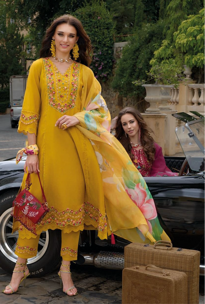 Mustard yellow Kurti with emboidery , bottom and dupatta