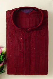 Maroon kurta with thread work same color sequins work